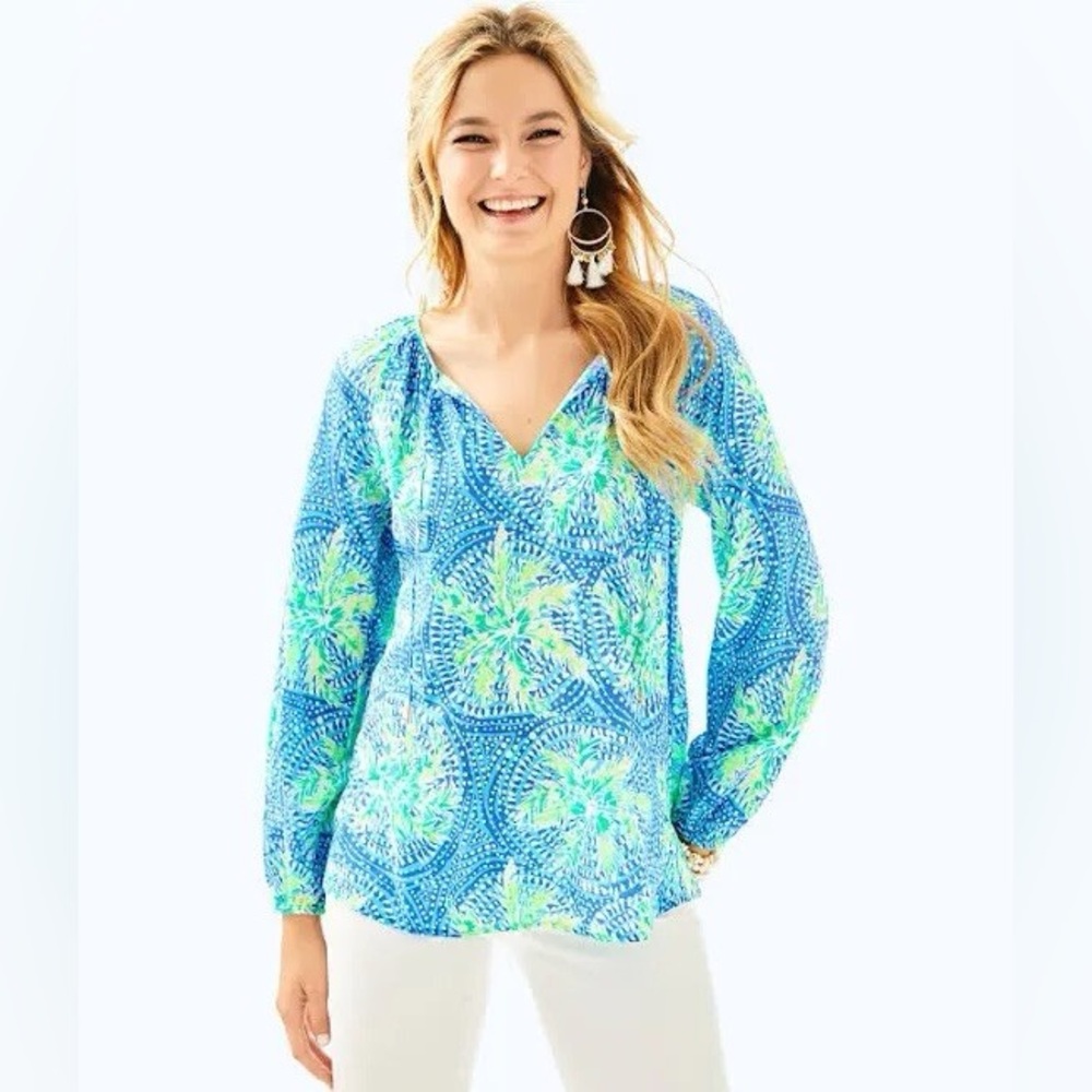 Lilly Pulitzer Willa Blue Green Flounce Sleeve Top Tropic Like Its Hot Small